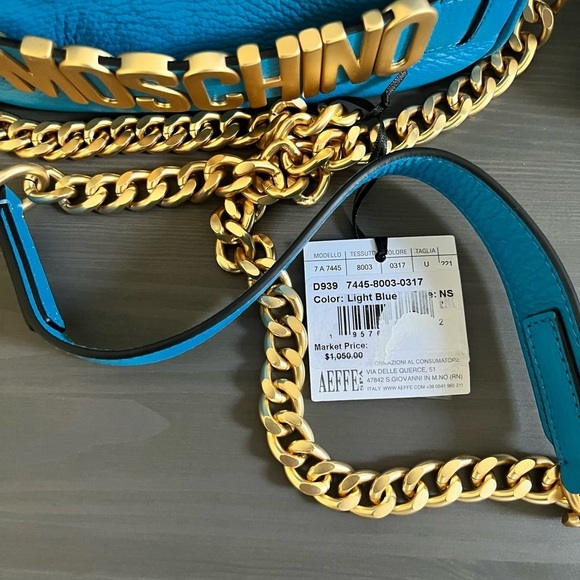 MOSCHINO COUTURE Lambskin Blue Leather Gold Chain Crossbody/Clutch - Picture 13 of 16